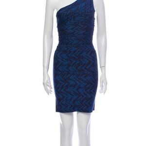 Herve Leger Navy One-Shoulder Dress